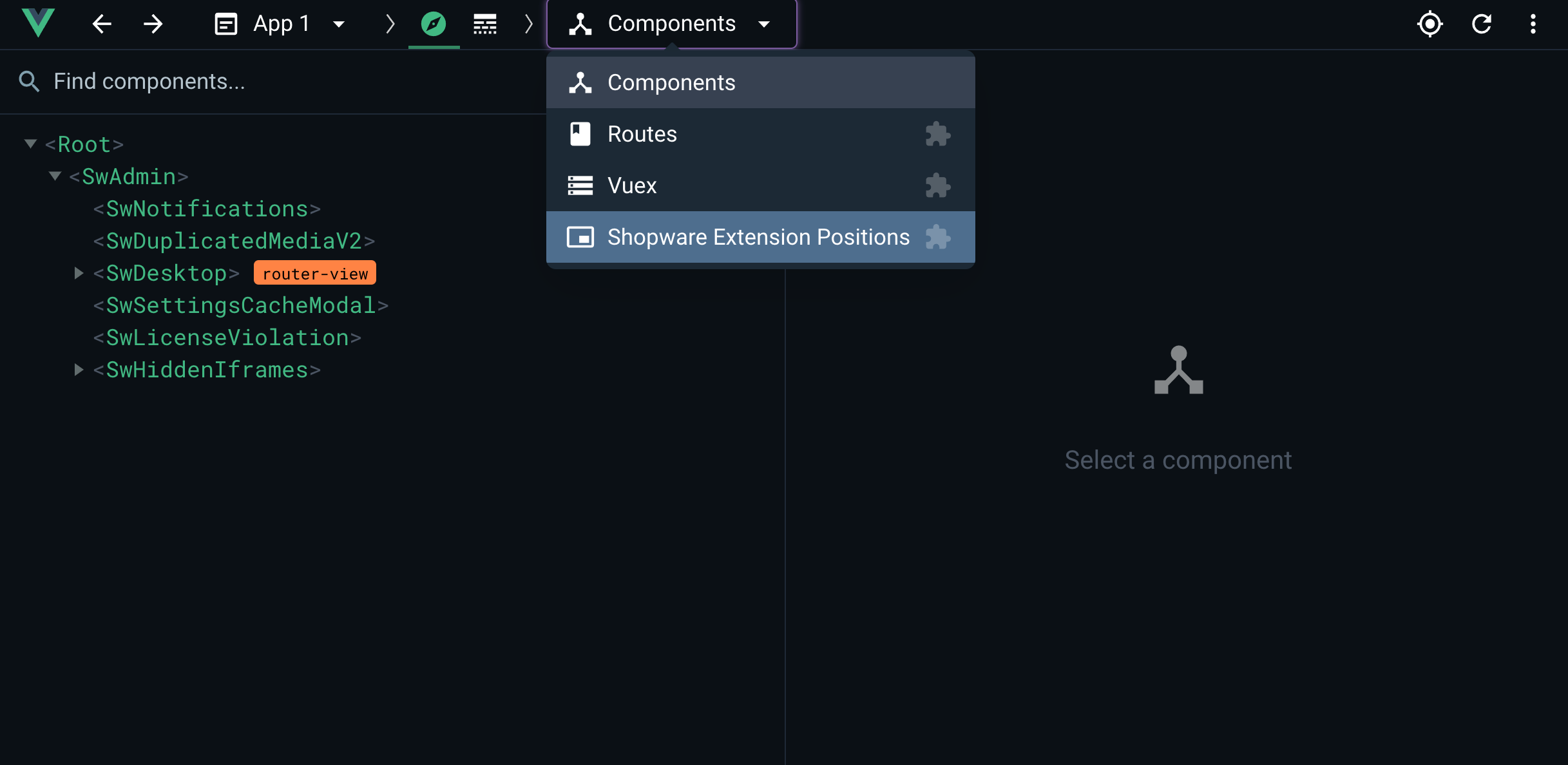 Vue Devtools plugin tab Shopware extension